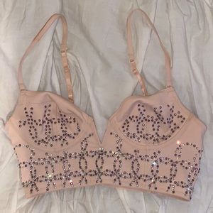 Bedazzled nude purple top (xs)
